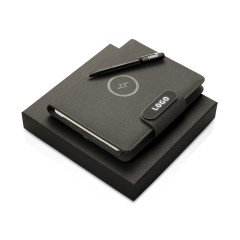 Подарочный набор металлическая ручка и блокнот А5 "Twilight"  со светящимся логотипом и пауэрбэнком