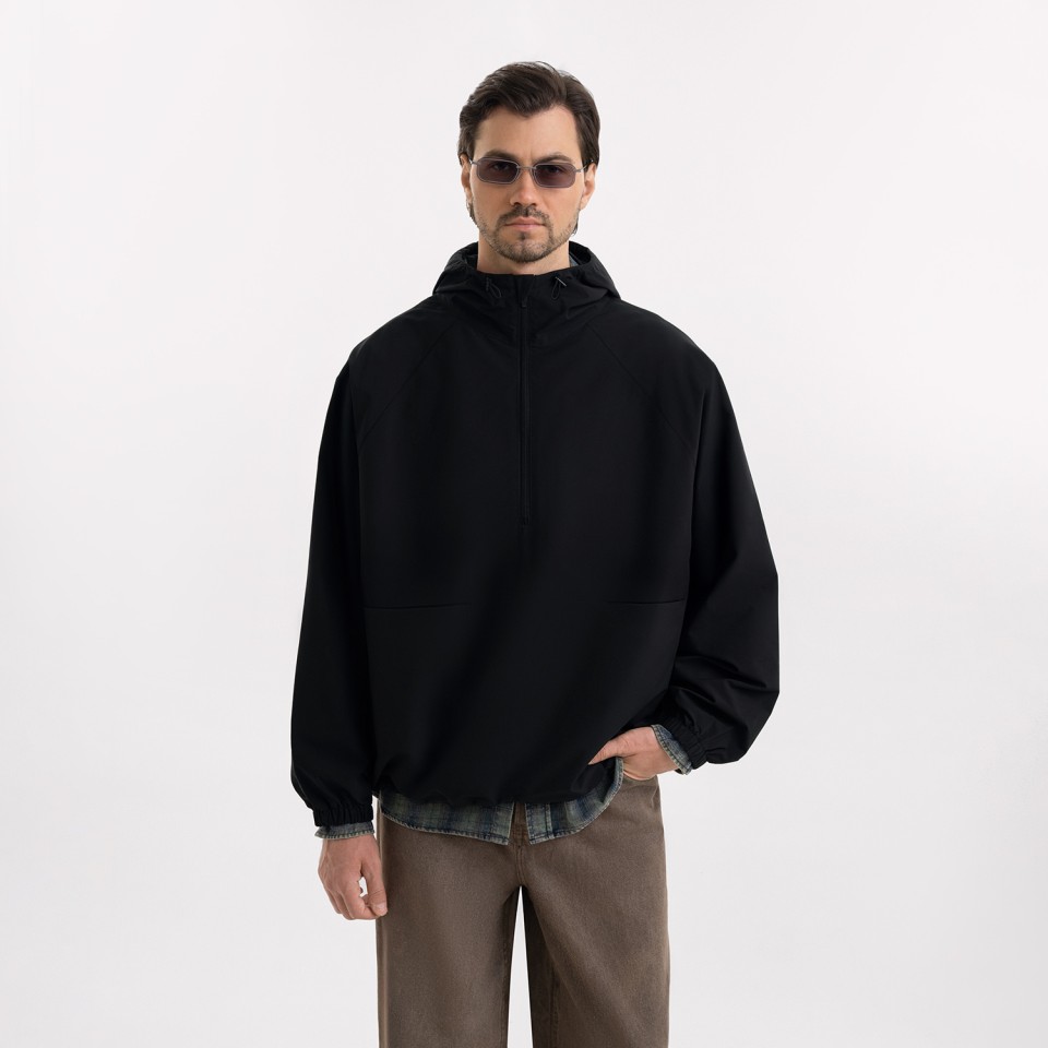 Ветровка (анорак) оверсайз унисекс RISSMAN, черная, размер XS/S