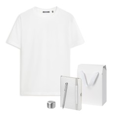 Набор с одеждой KRIS (футболка, колонка, ежедневник, ручка), серебряный, S