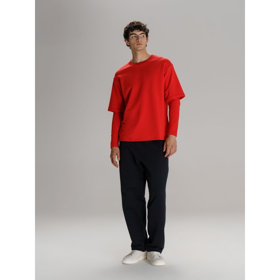 Футболка оверсайз с двойным рукавом Kosmos, красная, размер XS/S