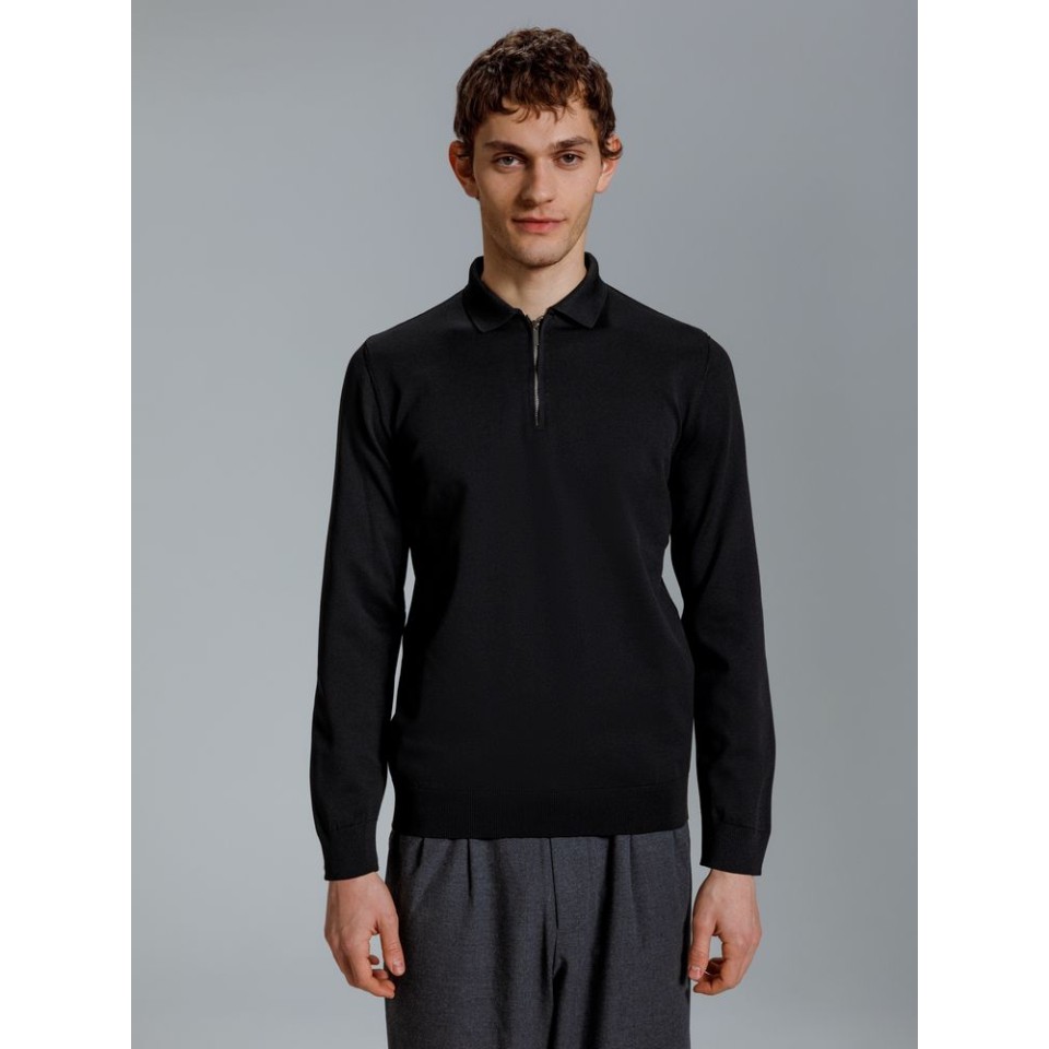 Рубашка поло мужская с длинным рукавом Terrazzo, черная, размер S/M