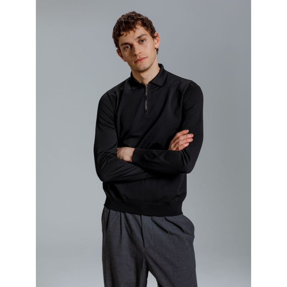 Рубашка поло мужская с длинным рукавом Terrazzo, черная, размер S/M