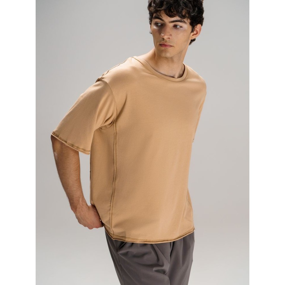 Футболка оверсайз унисекс Vozduh, бежевая, размер XS/S