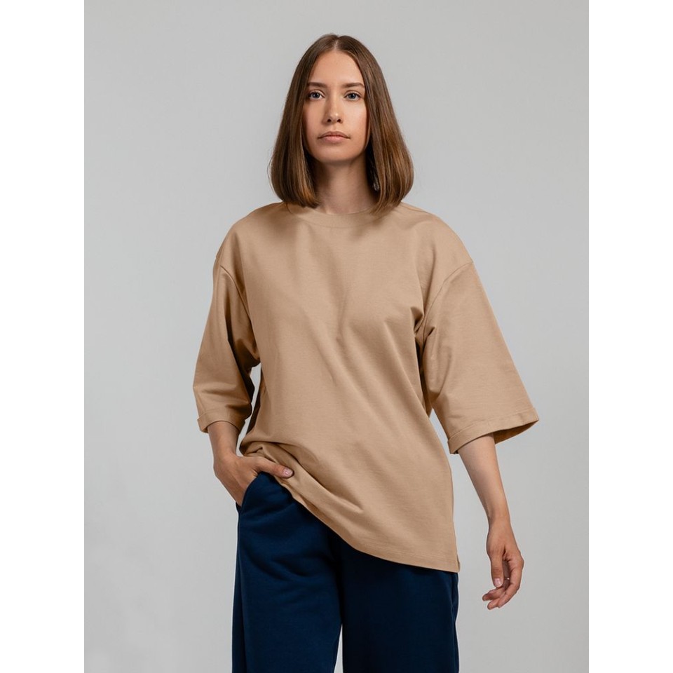 Футболка оверсайз унисекс Kosmos 2.0, бежевая, размер XS/S