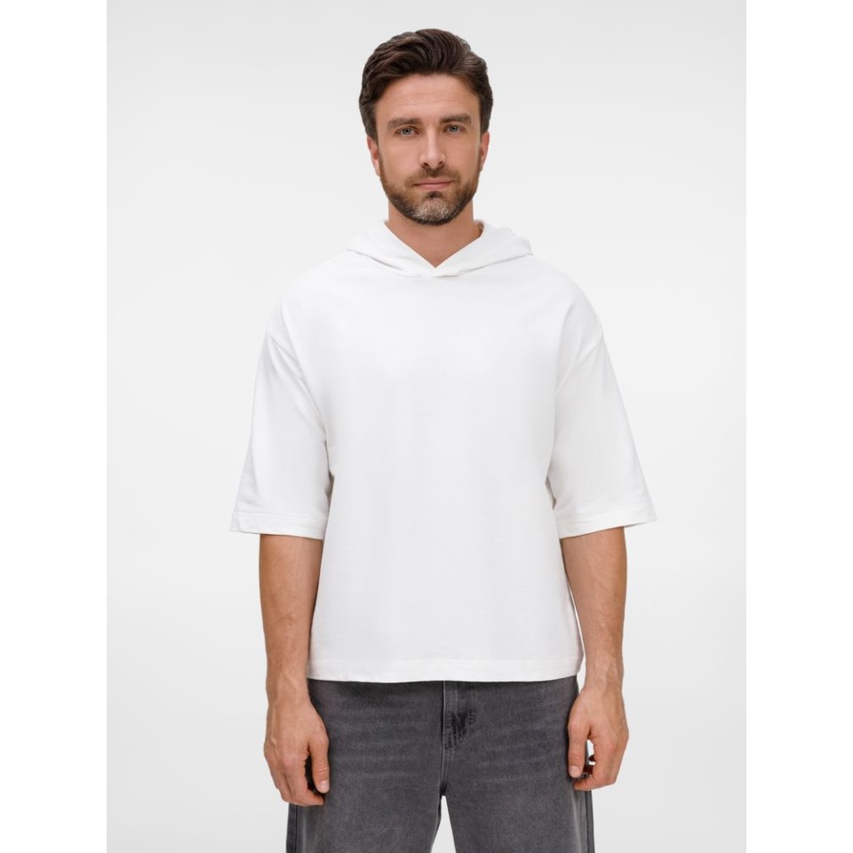 Футболка оверсайз унисекс с капюшоном Neofit, молочно-белая, размер XS/S