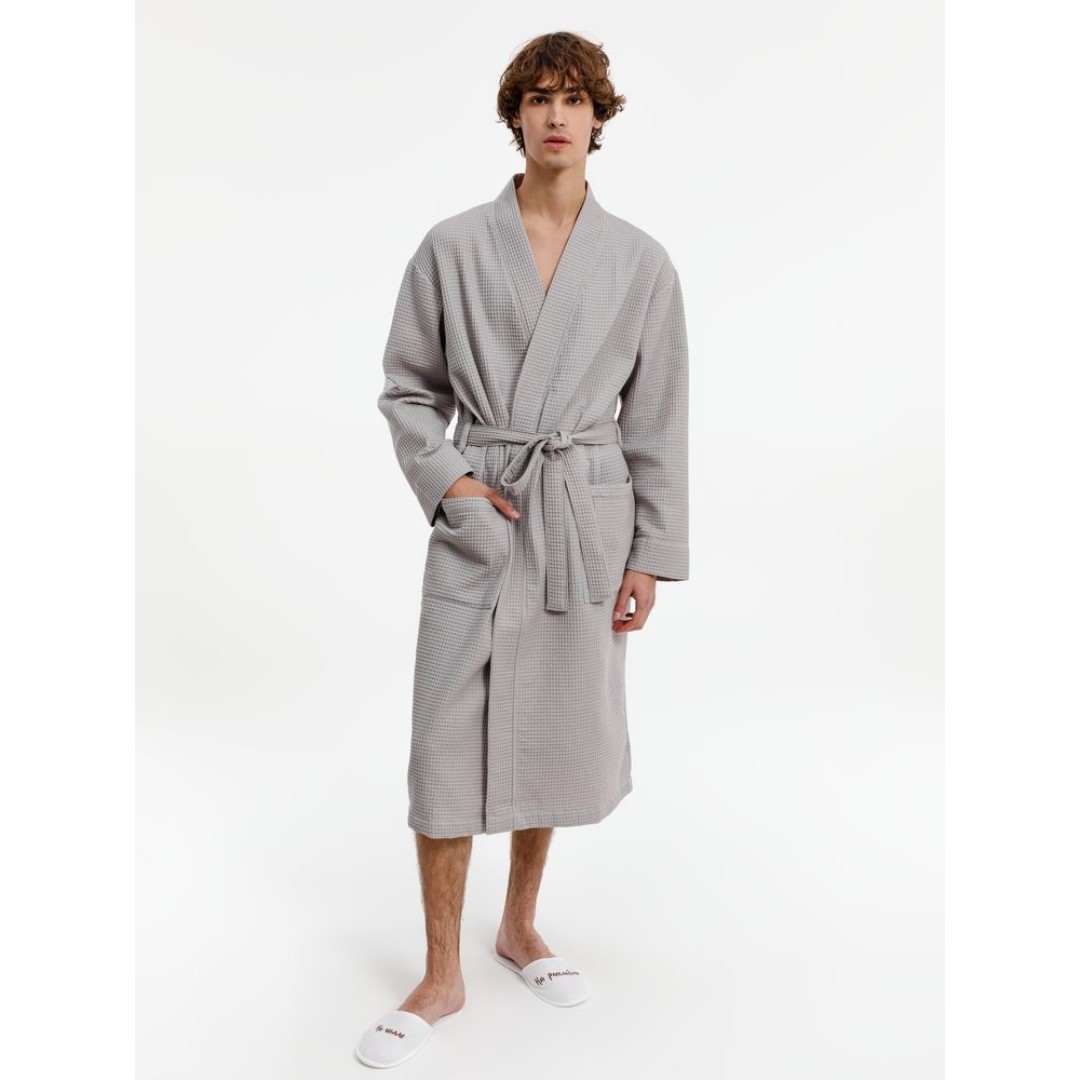 Халат вафельный Kimono, светло-серый