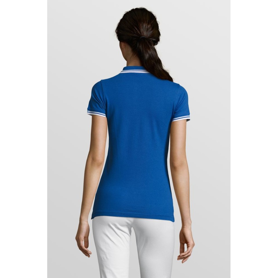 Рубашка поло женская Pasadena Women 200 с контрастной отделкой ярко-синяя с белым, L