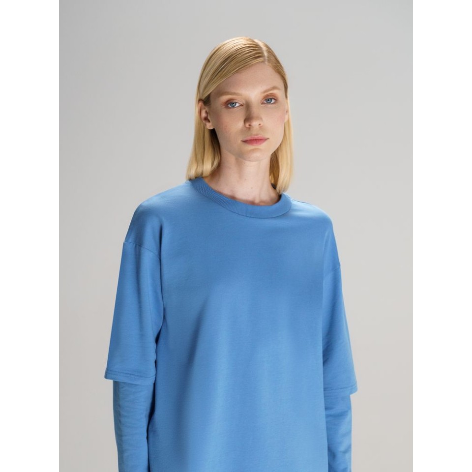 Футболка оверсайз с двойным рукавом Kosmos, синяя, размер XS/S