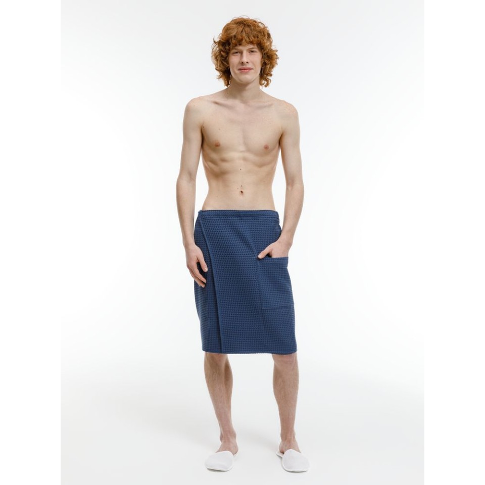 Килт вафельный мужской Onsen, темно-синий, единый размер