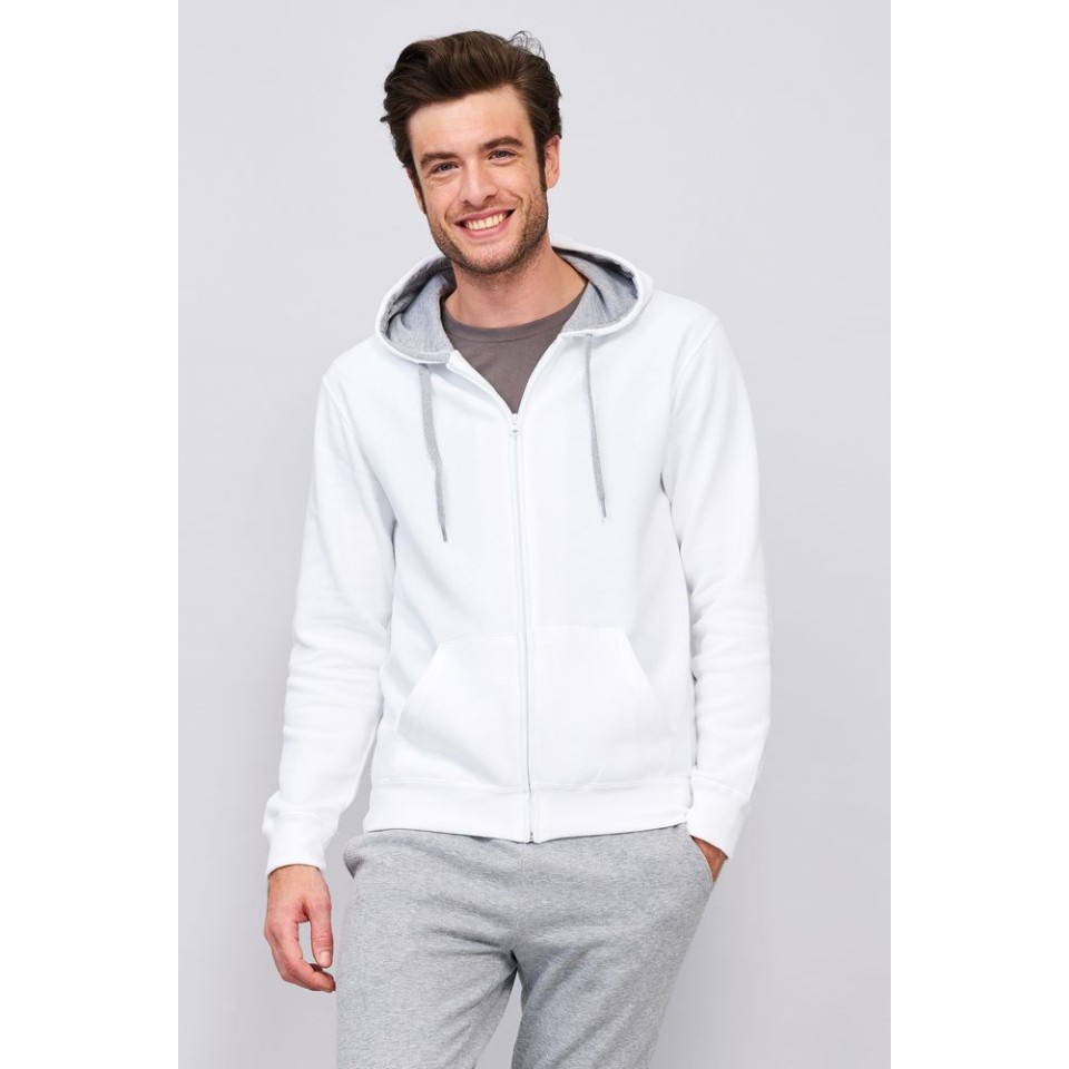 Толстовка мужская на молнии Soul Men 290 с контрастным капюшоном, белый, XXL