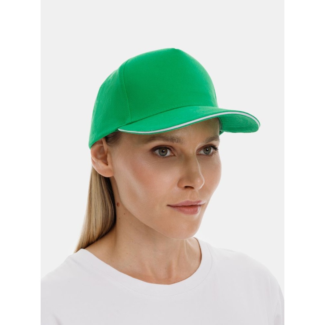 Бейсболка Long Beach, ярко-зеленая с белым
