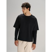 Футболка оверсайз с двойным рукавом Kosmos, черная, размер XS/S