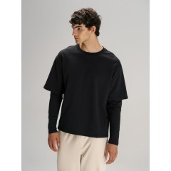 Футболка оверсайз с двойным рукавом Kosmos, черная, размер XL/XXL