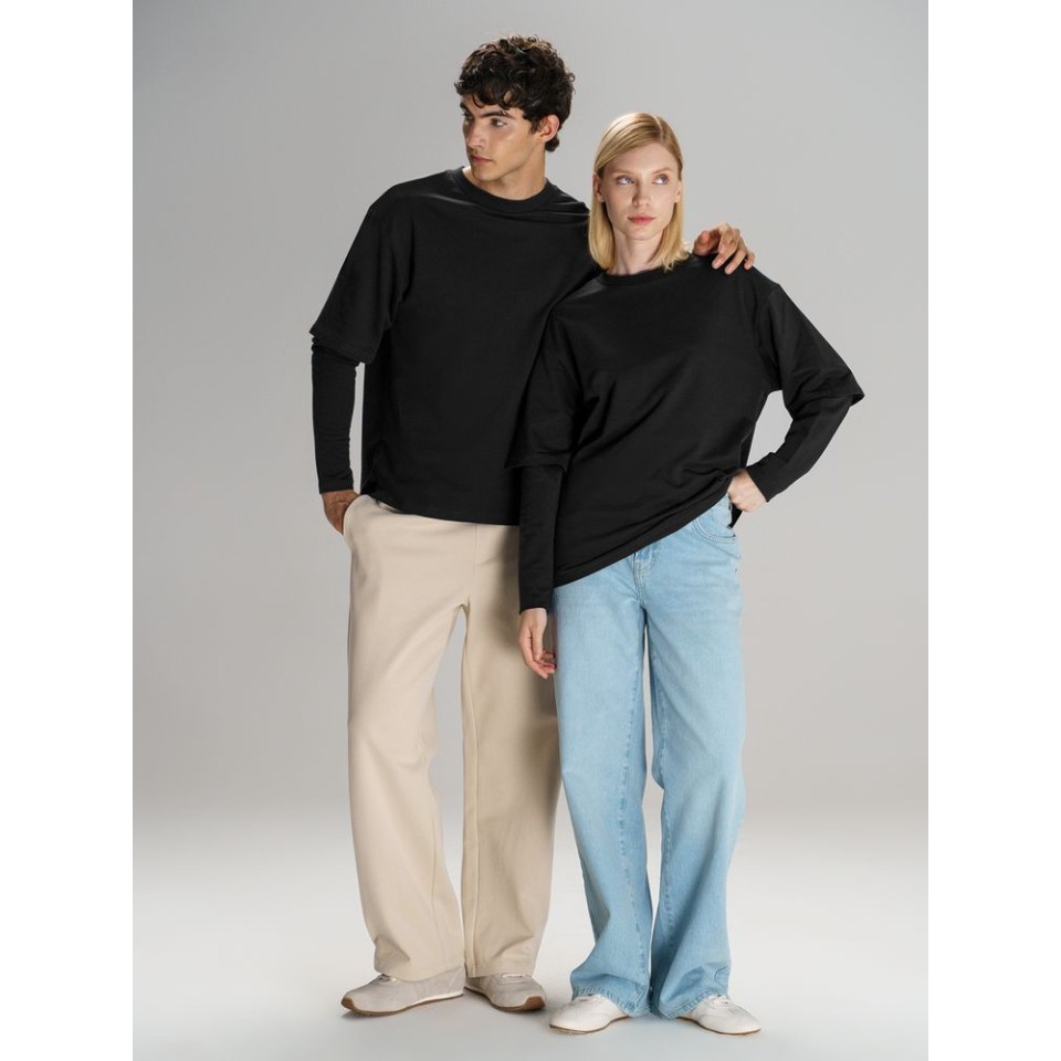 Футболка оверсайз с двойным рукавом Kosmos, черная, размер XS/S