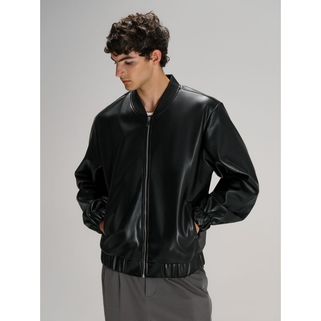 Бомбер из искусственной кожи Univer, черный, размер XS/S
