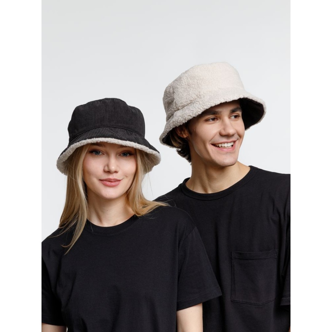 Панама Bucket двусторонняя, темно-серая с бежевым, размер S/M