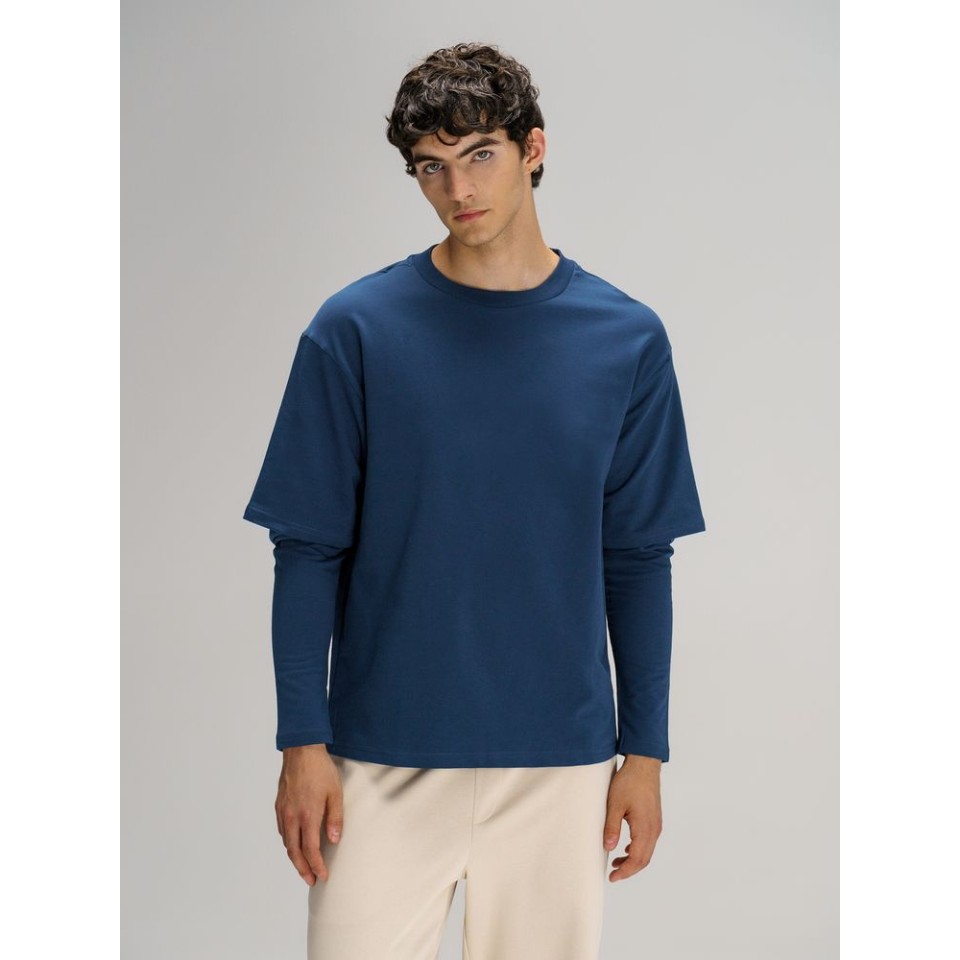 Футболка оверсайз с двойным рукавом Kosmos, темно-синяя, размер XS/S