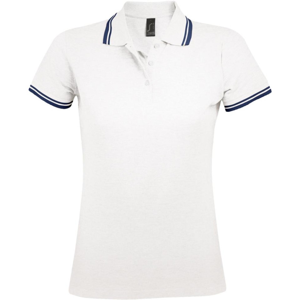 Рубашка поло женская Pasadena Women 200 с контрастной отделкой белая с синим, L