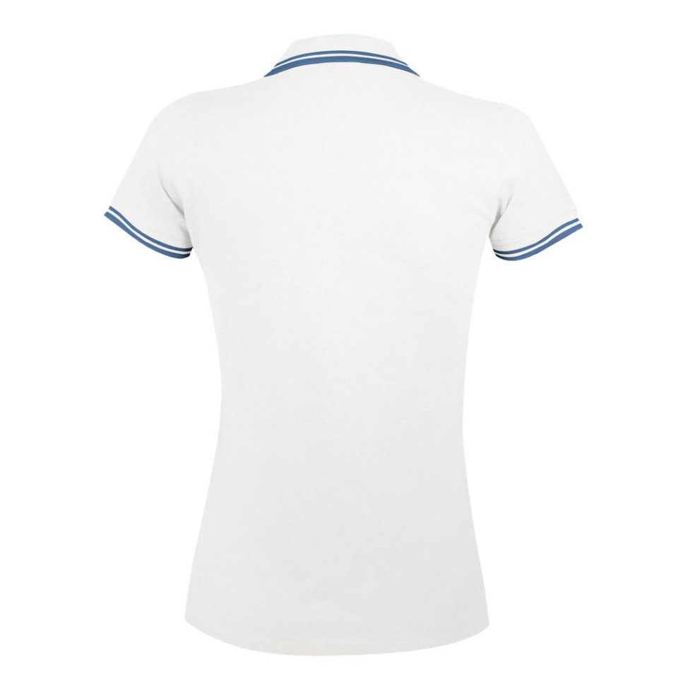 Рубашка поло женская Pasadena Women 200 с контрастной отделкой, белая с голубым