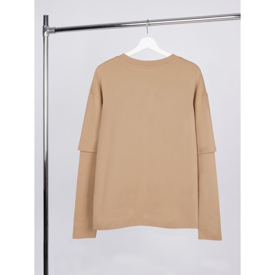 Футболка оверсайз с двойным рукавом Kosmos, бежевая, размер XS/S