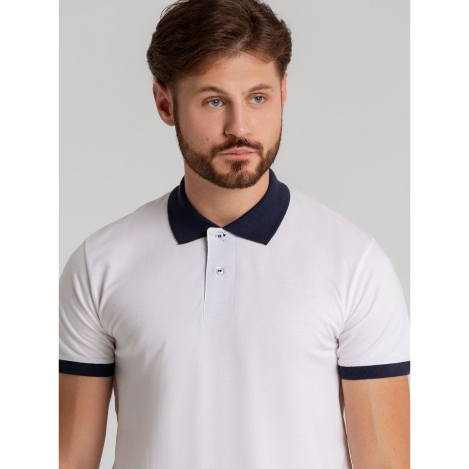 Рубашка поло Prince 190 белая с темно-синим , S