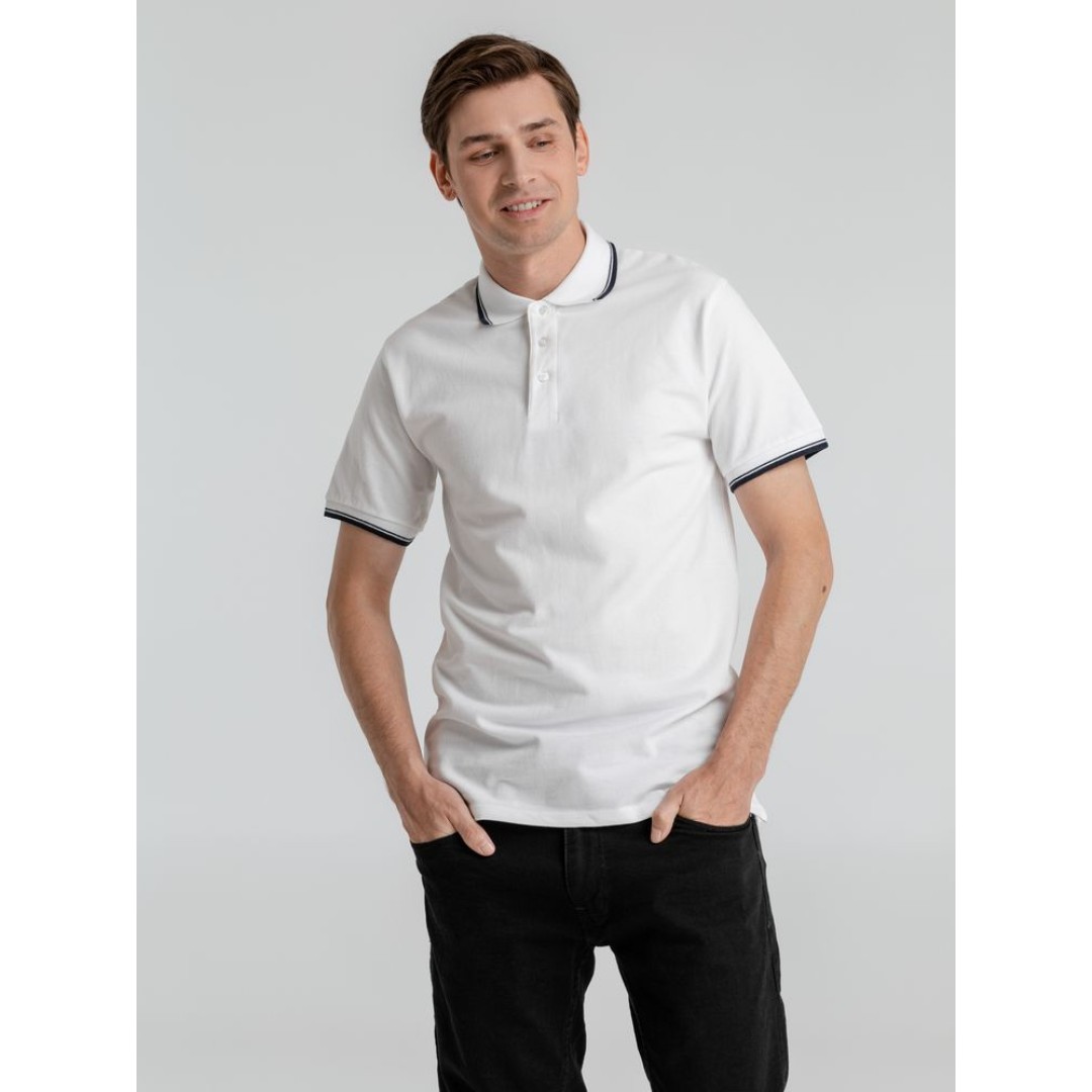 Рубашка поло мужская с контрастной отделкой Practice 270, белый/темно-синий, XL