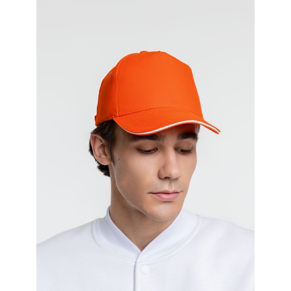 Бейсболка Classic, оранжевая с белым кантом