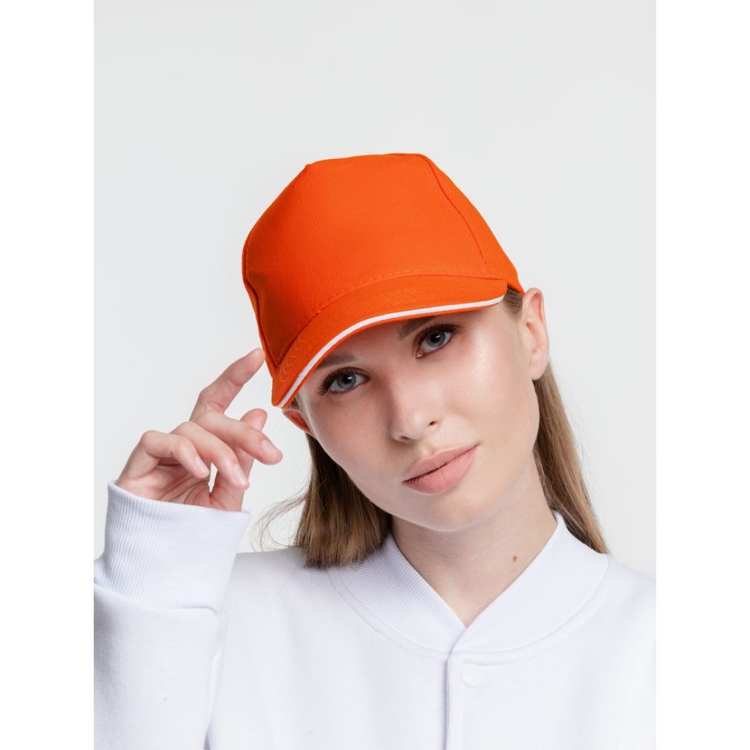 Бейсболка Classic, оранжевая с белым кантом
