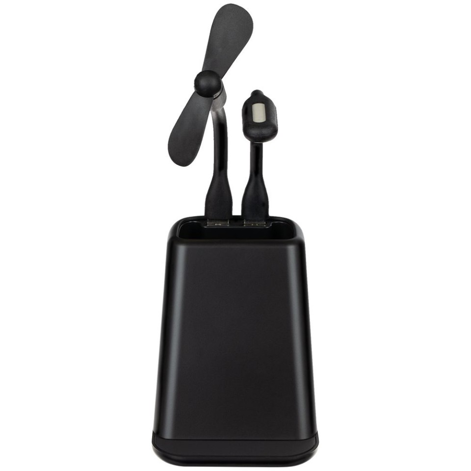 Настольный органайзер с зарядкой, лампой, вентилятором и подсветкой логотипа powerTower, черный