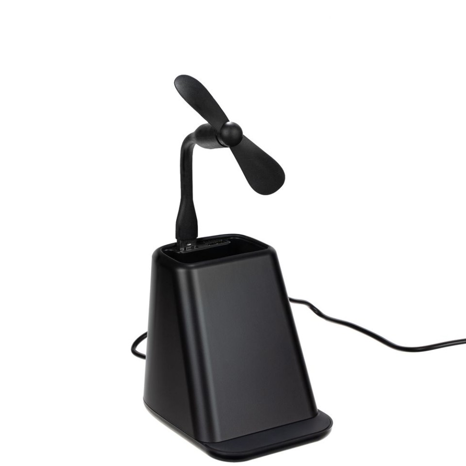 Настольный органайзер с зарядкой, лампой, вентилятором и подсветкой логотипа powerTower, черный