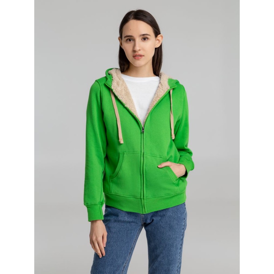 Толстовка унисекс на молнии Sherpa 280, ярко-зеленая, XXS