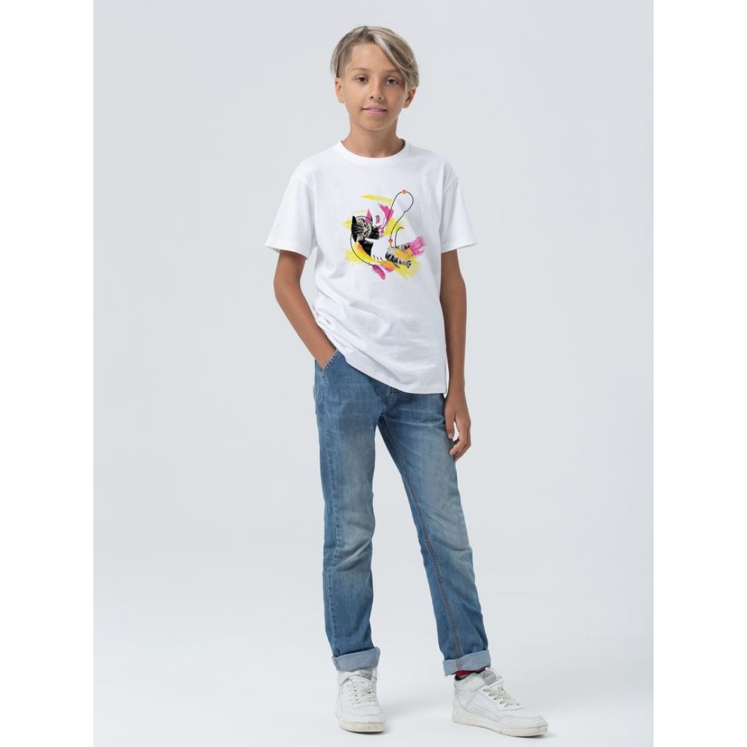 Футболка детская «Обними кота», белая, на рост 106-116 см (6 лет)