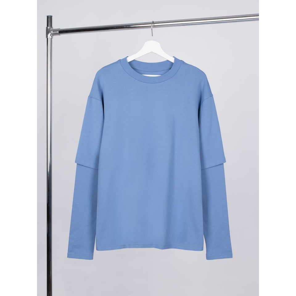 Футболка оверсайз с двойным рукавом Kosmos, синяя, размер XS/S