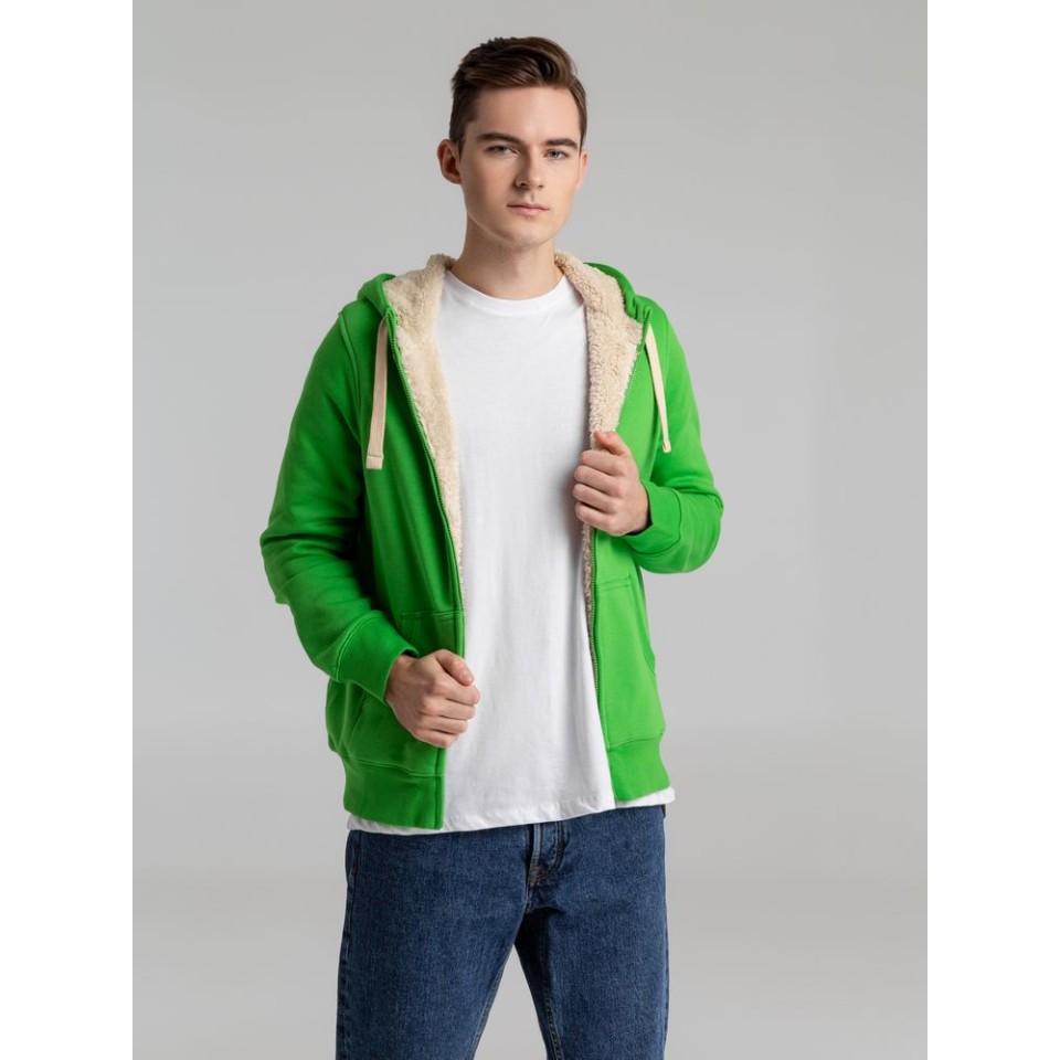 Толстовка унисекс на молнии Sherpa 280, ярко-зеленая, XXS