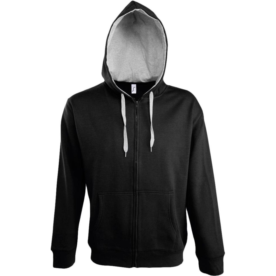 Толстовка мужская на молнии Soul men 290 с контрастным капюшоном черная, S