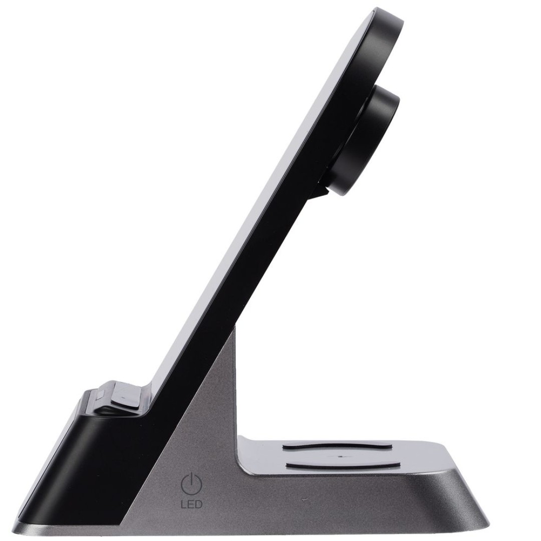 Зарядная станция с часами E-Store для смартфона, часов и наушников, черная