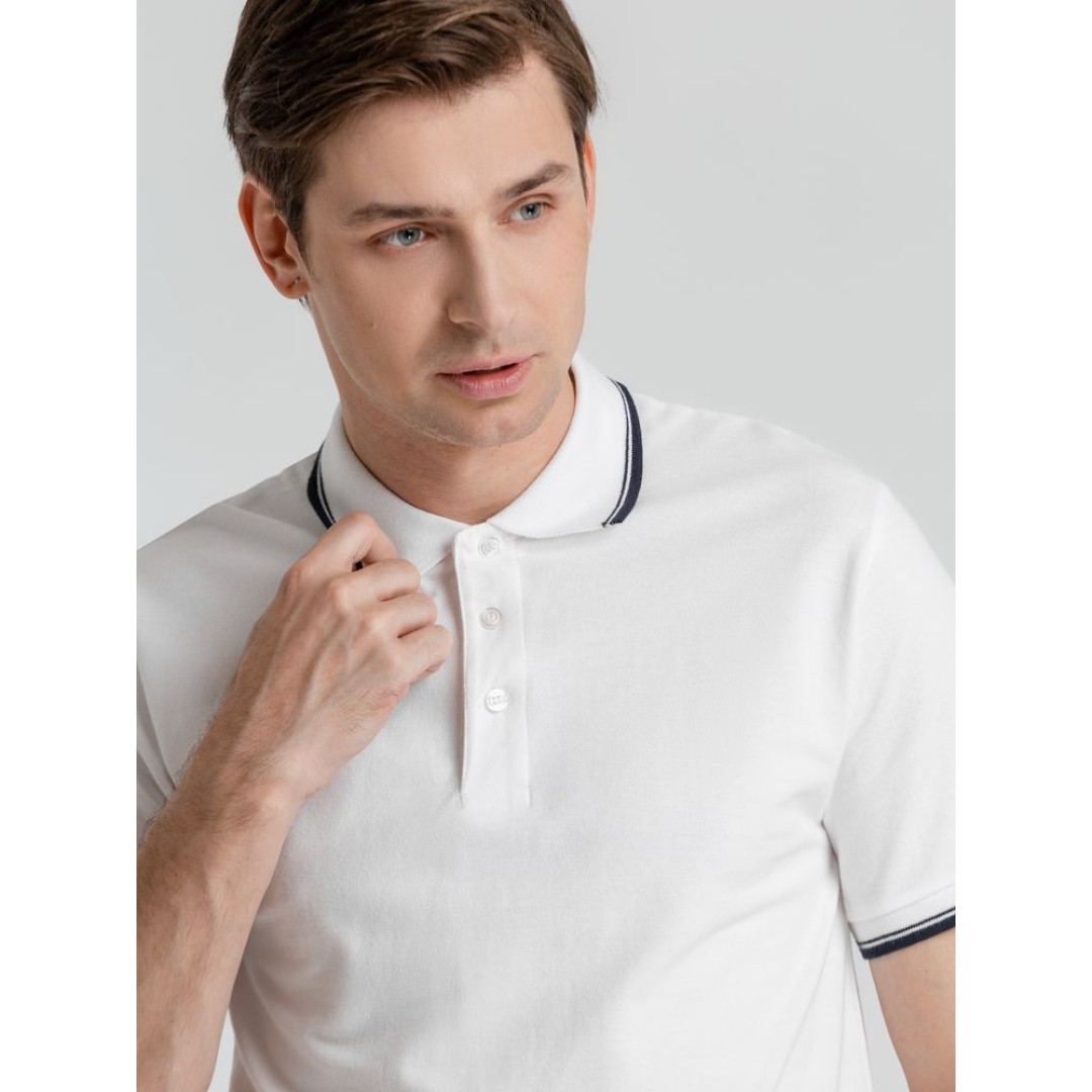 Рубашка поло мужская с контрастной отделкой Practice 270, белый/темно-синий, XL