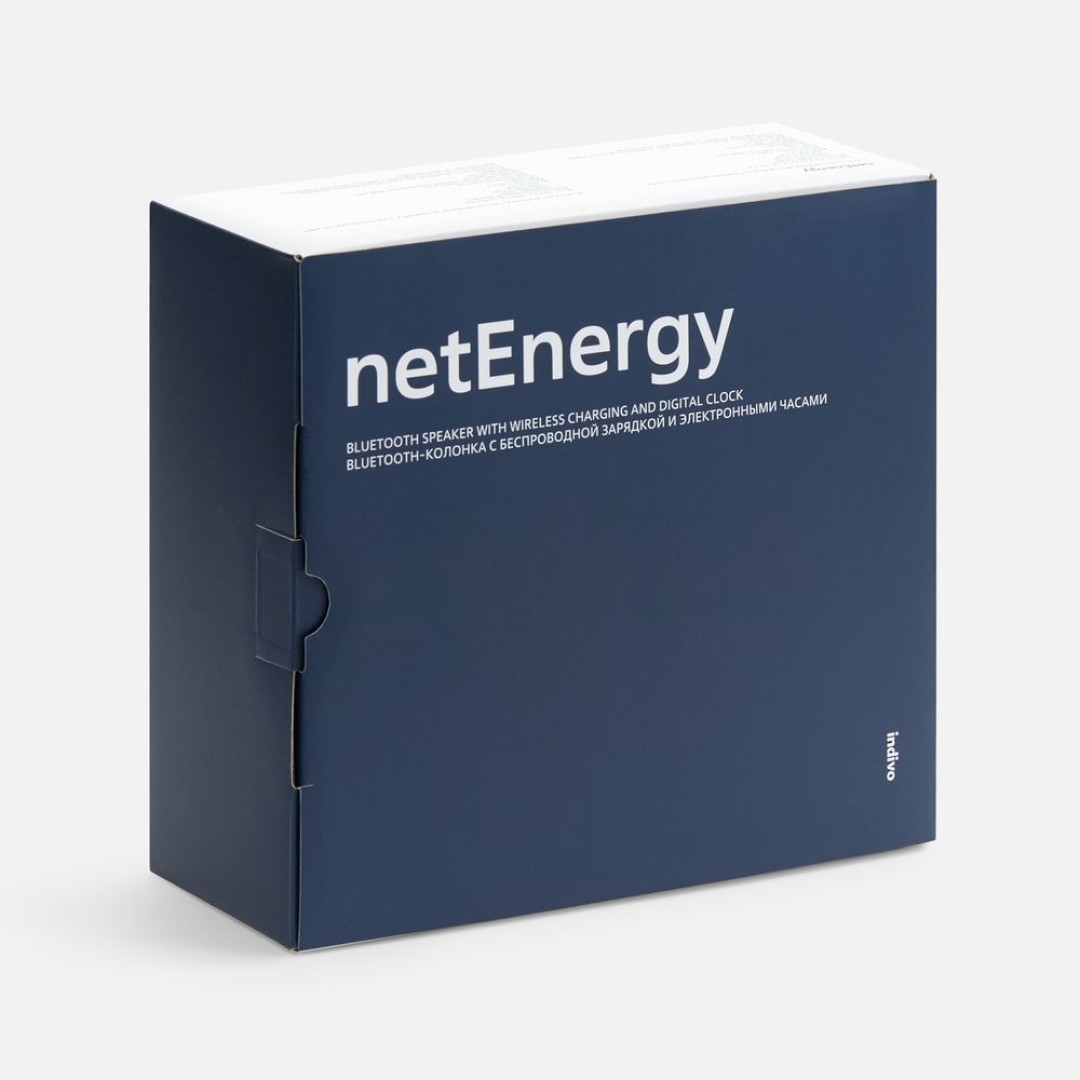 Bluetooth-колонка с беспроводной зарядкой и часами netEnergy, серая