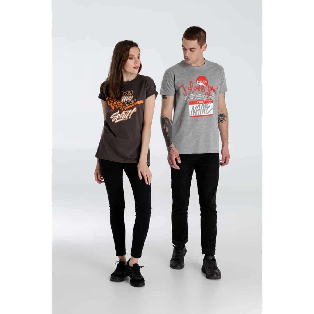Футболка Hello! I Love You!, серый меланж, S