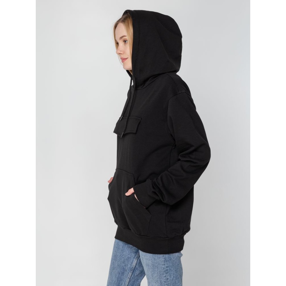 Худи унисекс с карманом на груди Chest Pocket, черное, размер XS/S