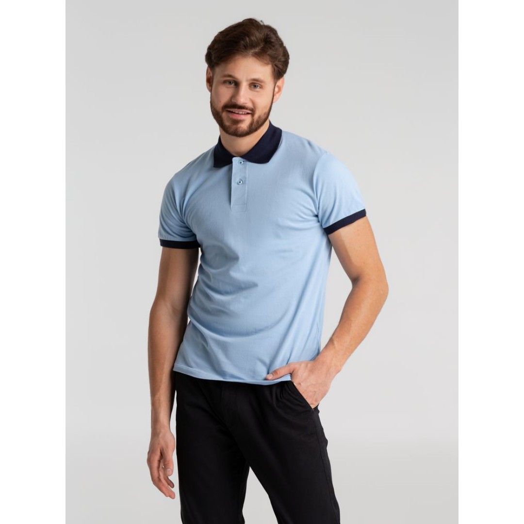 Рубашка поло Prince 190 голубая с темно-синим, S