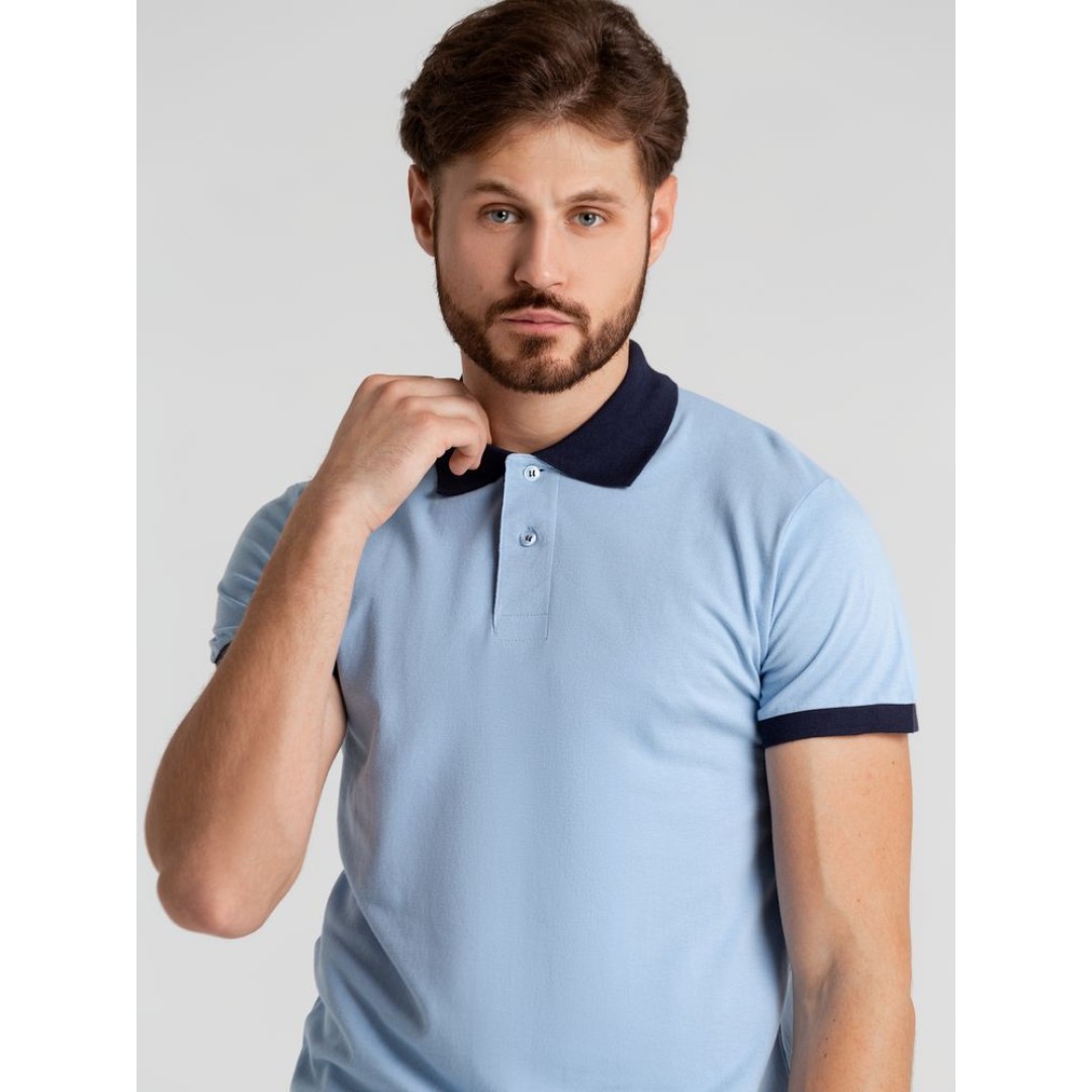 Рубашка поло Prince 190 голубая с темно-синим, S