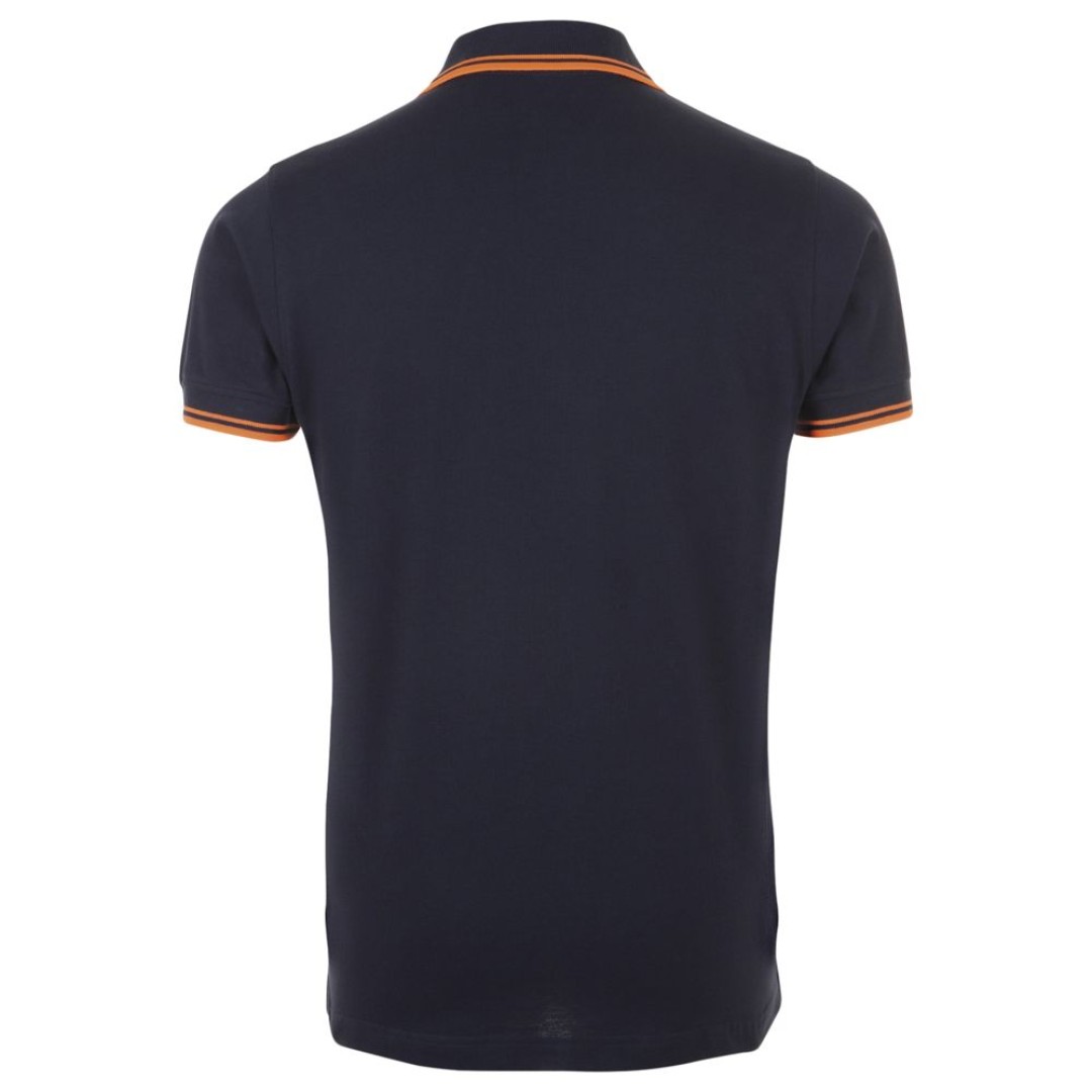 Рубашка поло мужская Pasadena Men 200 с контрастной отделкой, темно-синяя (navy) с неоново-оранжевым, S