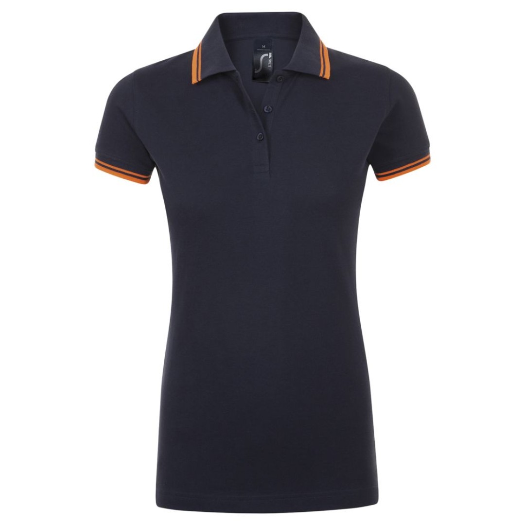 Рубашка поло женская Pasadena Women 200 с контрастной отделкой, темно-синяя (navy) с неоново-оранжевым, XXL
