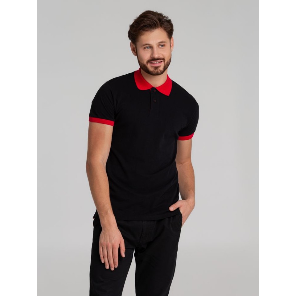Рубашка поло Prince 190 черная с красным, S