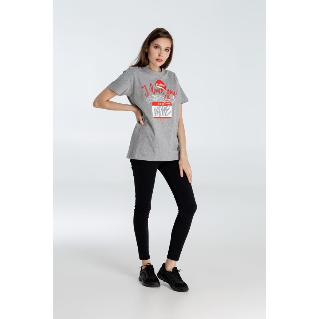 Футболка Hello! I Love You!, серый меланж, S