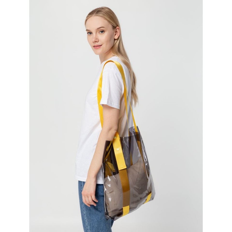 Шопер Clear Fest, прозрачный серый с желтыми ручками
