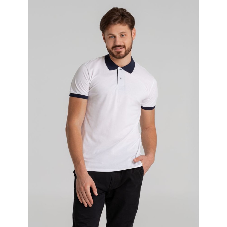 Рубашка поло Prince 190 белая с темно-синим , S