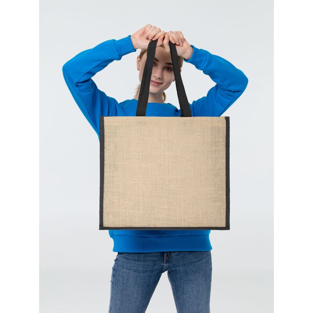 Холщовая сумка для покупок Bagari с черной отделкой