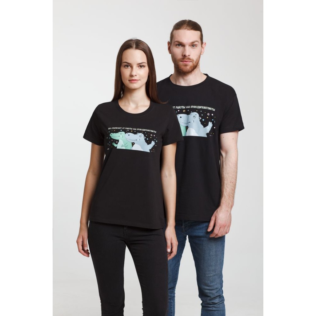 Футболка женская «Крокодилобегемоты», черная, L